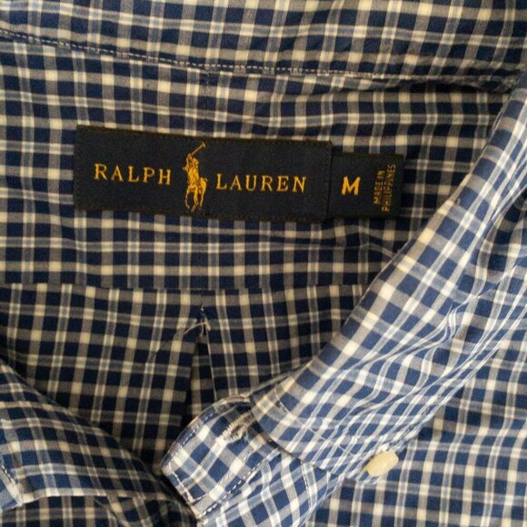 POLO RALPH LAUREN MICRO CHECK BUTTON UP MENS SHIRT BLUE WHITE LONG SLEEVE SIZE M - Picture 2 of 5